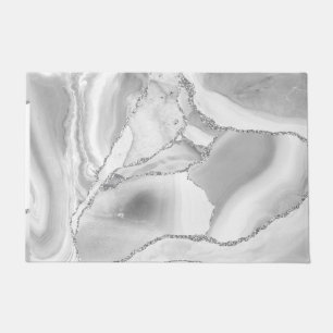 White Silver Glitter Agate Elegant Kitchen Mat