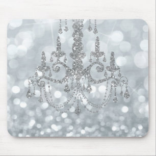 White Silver Glitter Bokeh Glam Chandelier Sparkle Mouse Pad