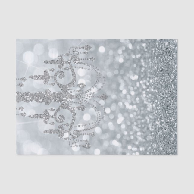White Silver Glitter Bokeh Glam Chandelier Sparkle Tissue Paper (Front)