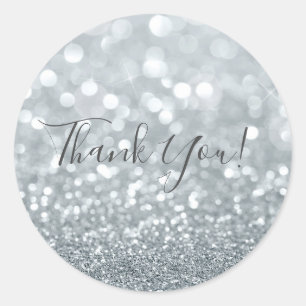 White Silver Glitter Bokeh Glam Sweet 16 Party Classic Round Sticker