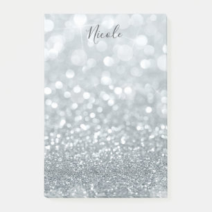 White Silver Glitter Bokeh Glam Trendy Sparkle Post-it Notes