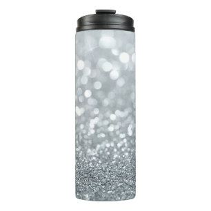 White Silver Glitter Bokeh Glam Trendy Sparkle Thermal Tumbler