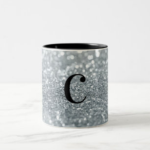 White Silver Glitter Bokeh Glam Trendy Sparkle Two-Tone Coffee Mug