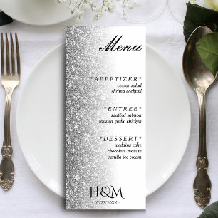 White & Silver Glitter Dinner Wedding Reception Menu