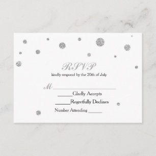 White & Silver Glitter Dots RSVP Wedding Card