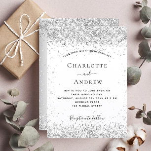 White silver glitter elegant wedding invitation