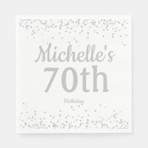 White Silver Glitter Girl's 70th Birthday Napkin