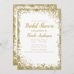 White Silver Glitter Modern Glam Bridal Shower Invitation