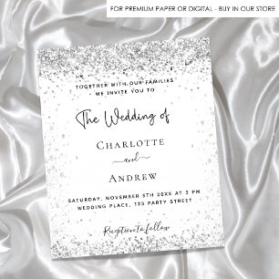 White silver glitter script wedding invitation flyer