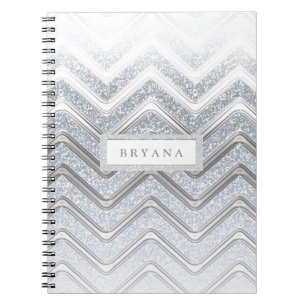 White & Silver Glitter Sparkle Modern Notebook