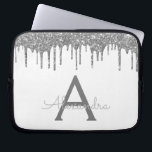 White Silver Glitter Sparkle Monogram Laptop Sleeve<br><div class="desc">White and Silver Faux Dripping Modern and Elegant Girly Glitter and Sparkle Elegant Monogram Case. This case can be customized to include your initial and first name.</div>