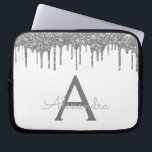 White Silver Glitter Sparkle Monogram Laptop Sleeve<br><div class="desc">White and Silver Faux Dripping Modern and Elegant Girly Glitter and Sparkle Elegant Monogram Case. This case can be customized to include your initial and first name.</div>