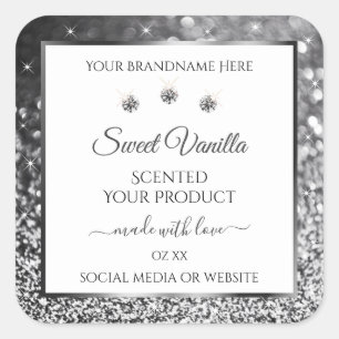 White Silver Glitter Stars Diamonds Product Labels