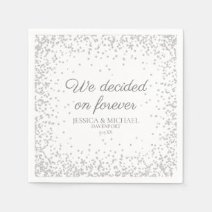 White Silver Glitter Wedding We Decided Forever Napkin