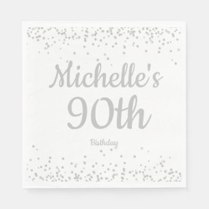 White Silver Glitter Woman's 90th Birthday Napkin
