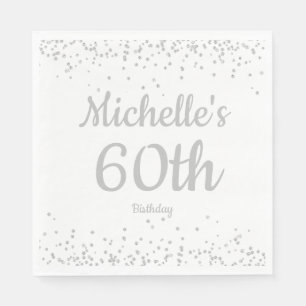 White Silver Glitter Women's 60th Birthday Napkin