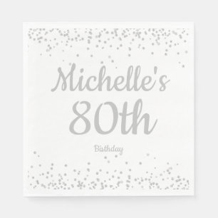 White Silver Glitter Women's  80th Birthday Napkin