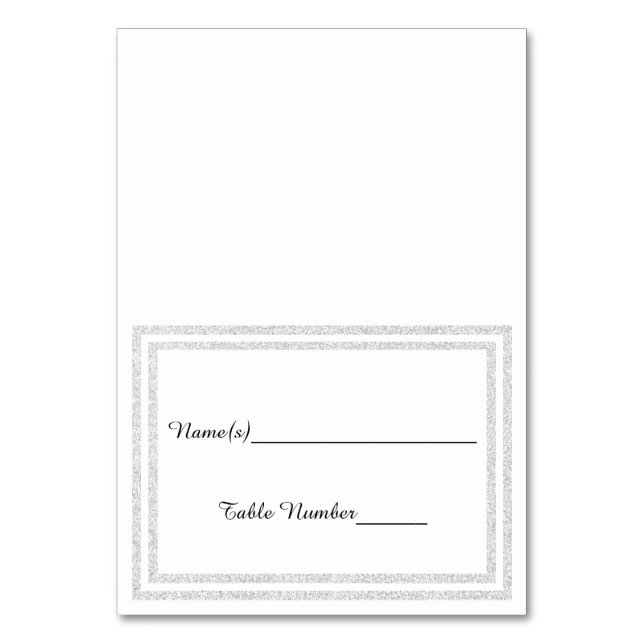 White Silver Glittered Trim - Escort Card (Front)