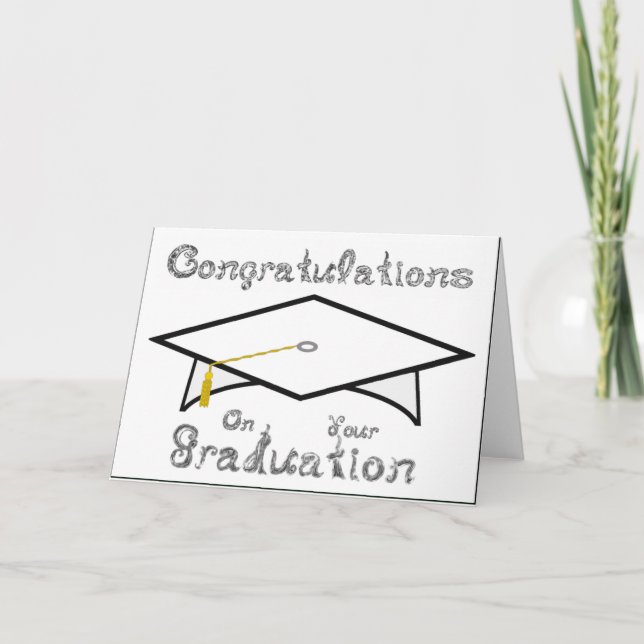 White & Silver Grad Cap Printable Party Hat or Card (Front)