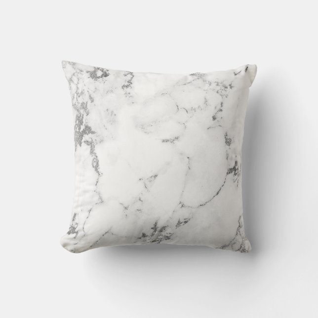 White Silver Grey Carra Marble Stone Abstract Throw Pillow (Front)