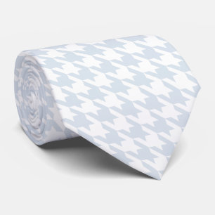 White Silver Grey Pied de Poule Houndstooth Tie