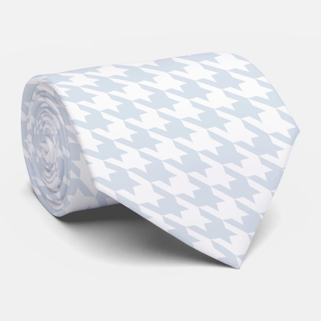 White Silver Grey Pied de Poule Houndstooth Tie (Rolled)