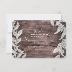 White Silver Leaves Rustic Wood Fall Elegant RSVP
