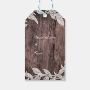 White & Silver Leaves Winter Wedding Rustic Favour Gift Tags