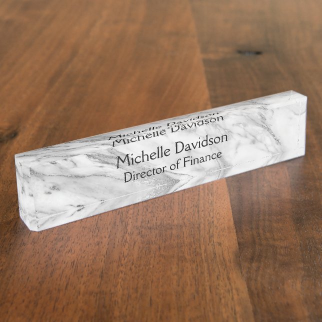 White & Silver Marble Executive Nameplate (Side)