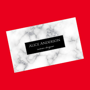 White silver marble luxury elegant glam designer business card