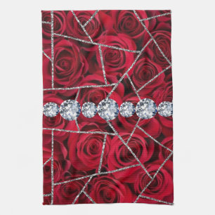 White Silver Marble Rose Black Glitter Kitchen Towel