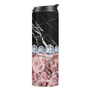 White Silver Marble Rose Black Glitter Thermal Tum Tumbler