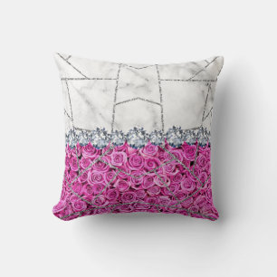 White Silver Marble Rose Black Glitter  Throw Pill Pillow