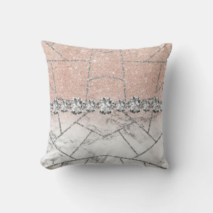 White Silver Marble Rose Black Glitter  Throw Pill Pillow