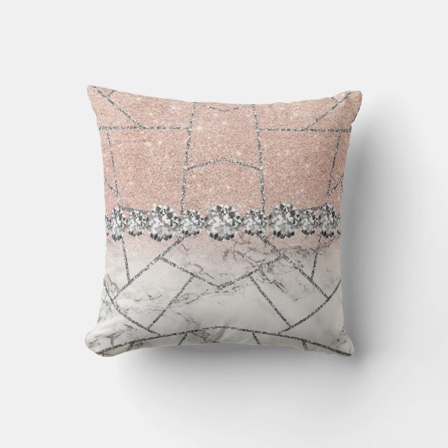 White Silver Marble Rose Black Glitter  Throw Pill Pillow (Front)
