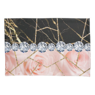 White Silver Marble Rose Black Glitter  Throw Pill Pillowcase