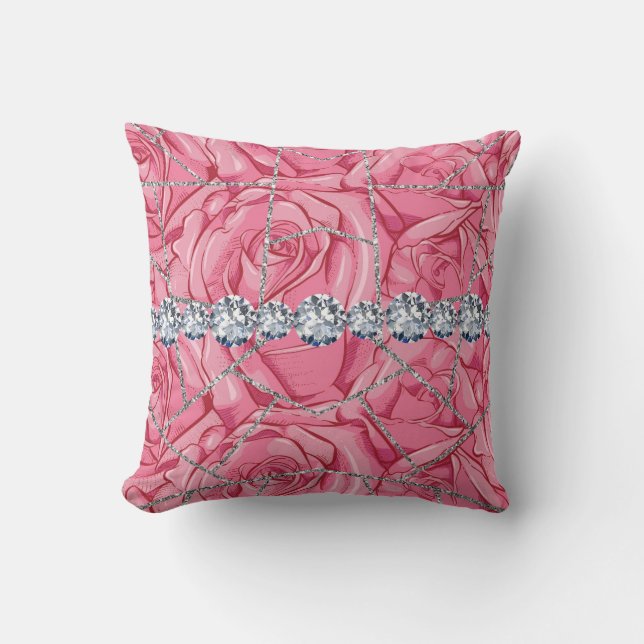 White Silver Marble Rose Black Glitter  Throw Pill Throw Pillow (Front)