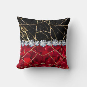 White Silver Marble Rose Black Glitter Throw Pillo Pillow