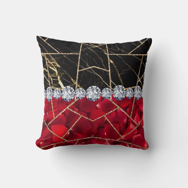 White Silver Marble Rose Black Glitter Throw Pillo Pillow (Front)