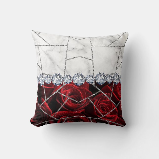 White Silver Marble Rose Black Glitter Throw Pillo Pillow (Front)