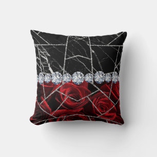 White Silver Marble Rose Black Glitter Throw Pillo Throw Pillow