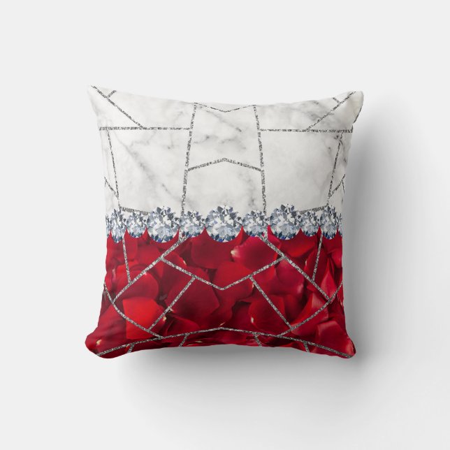 White Silver Marble Rose Black Glitter Throw Pillow (Front)