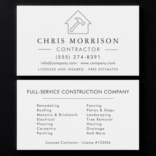 White Silver Modern Building Construction Business Card (Creator Uploaded)