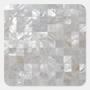 White Silver Mother Of Pearl Print Tiled Square Sticker
