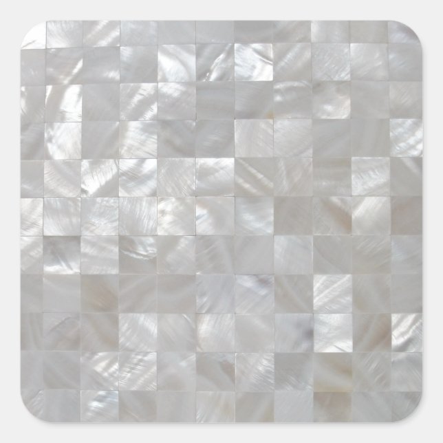 White Silver Mother Of Pearl Print Tiled Square Sticker (Front)
