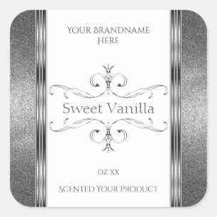 White Silver Product Labels Glitter Ornate Decor