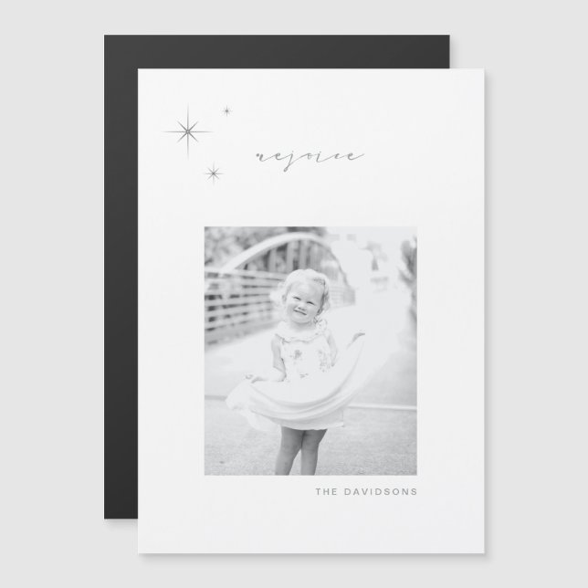 White & Silver Radiant Rejoice Holiday Magnet (Front/Back)