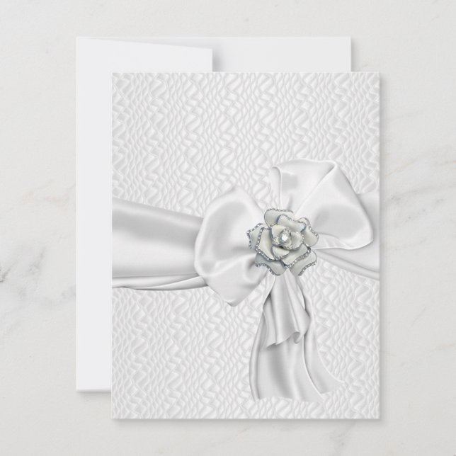 White Silver Rose Metal Jewel Ribbon Event Invitation (Front)