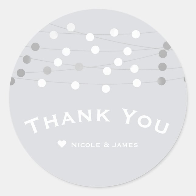 White Silver String Lights Modern Wedding Favour Classic Round Sticker (Front)