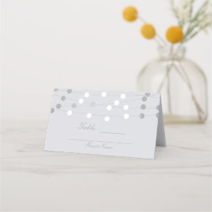 White Silver String Lights Modern Wedding Table Place Card